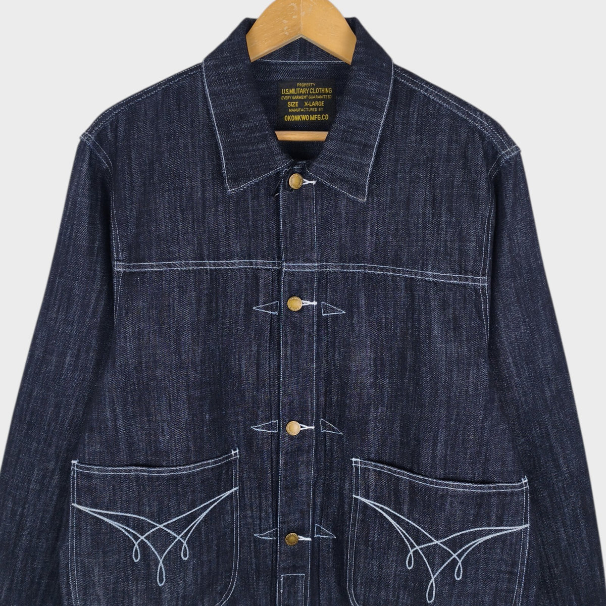 OKONKWO MFG Men's Dark Blue Embroidered Western Denim Jacket