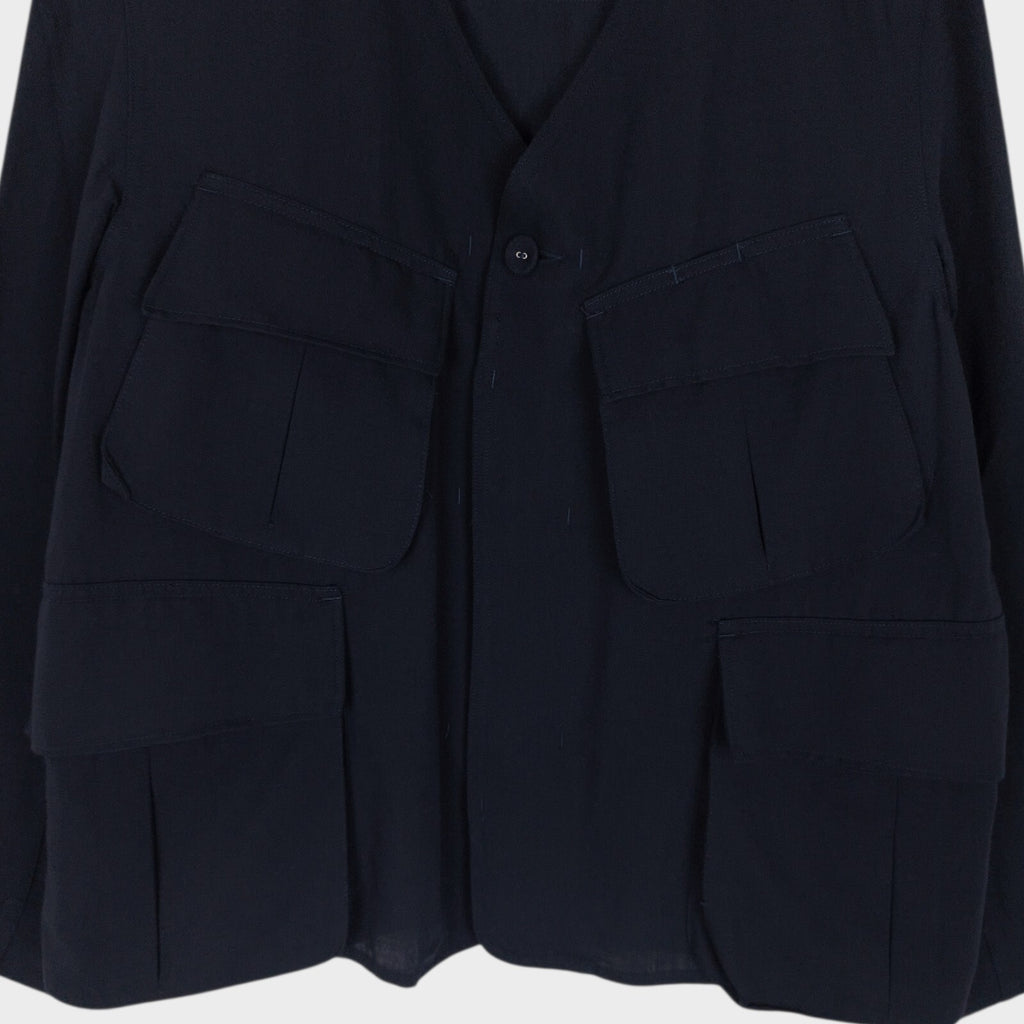 KABEL Men's Navy Blue Made in Japan 100% Wool/Linen V-Neck Utility Jacket
