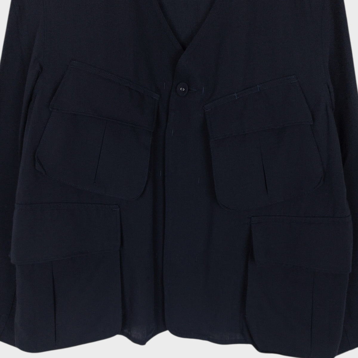 KABEL Men's Navy Blue Made in Japan 100% Wool/Linen V-Neck Utility Jacket