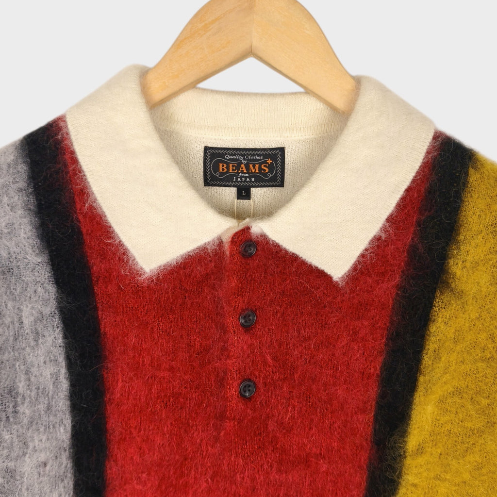 BEAMS PLUS Men's Cream 9 Gauge Shaggy Mohair Blend Polo Shirt Jumper