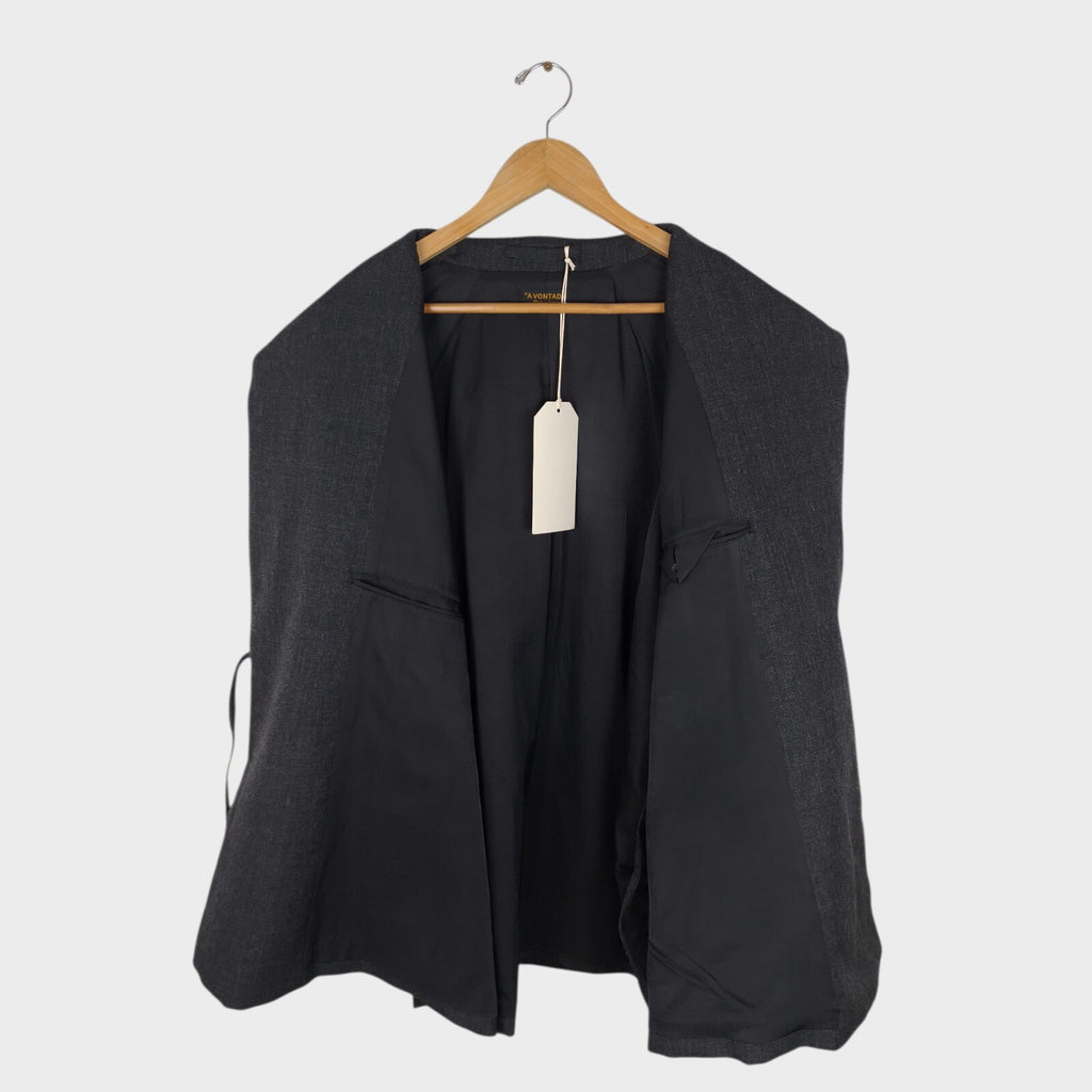 A VONTADE Men's Made in Japan Dark Grey Wool Robe Kimono Coat