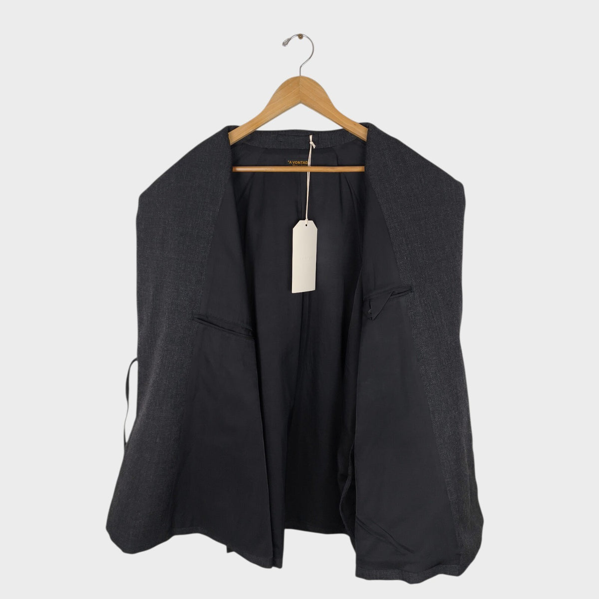 A VONTADE Men's Made in Japan Dark Grey Wool Robe Kimono Coat