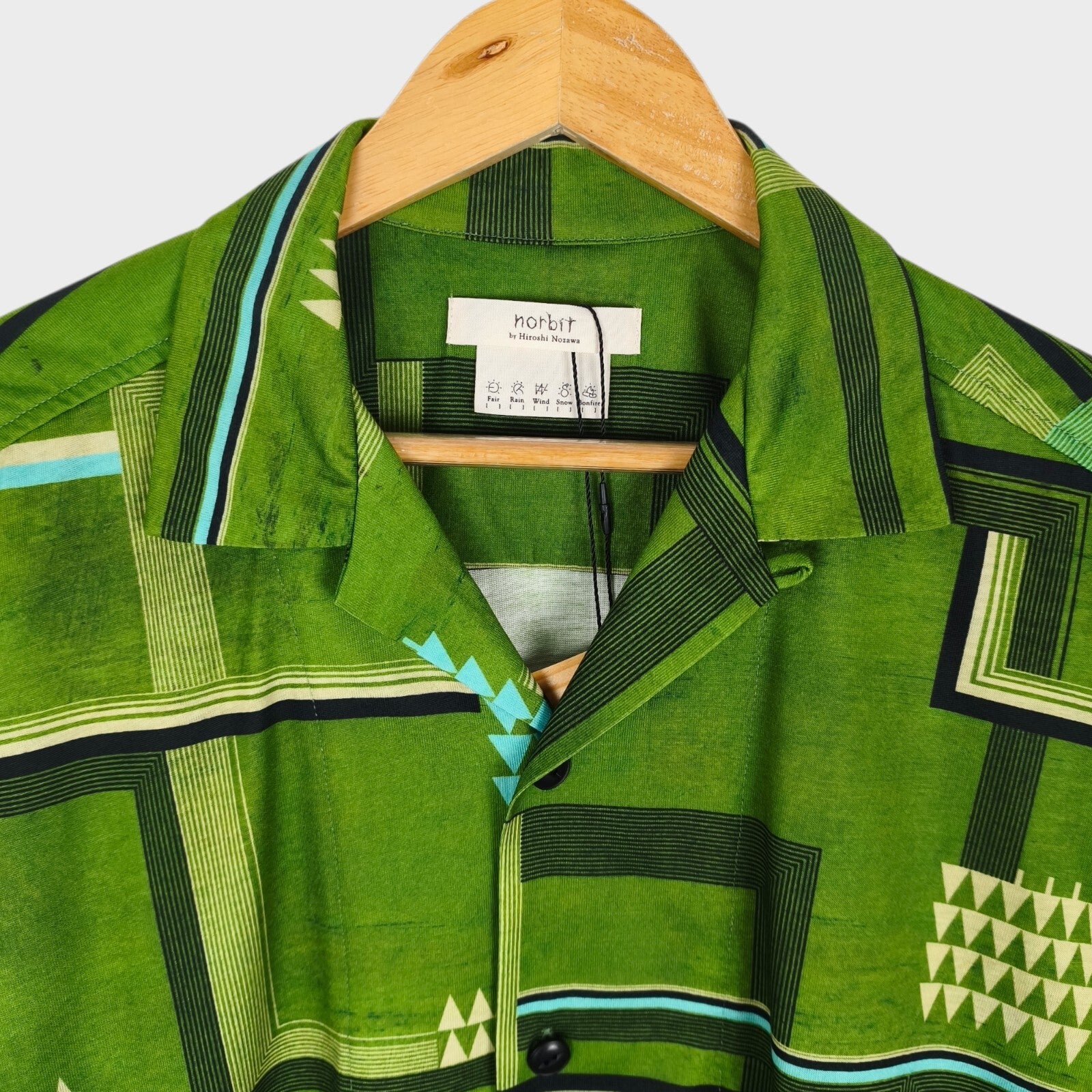 NORBIT BY HIROSHI NOZAWA Men's Green All-Over Print Aloha Shirt