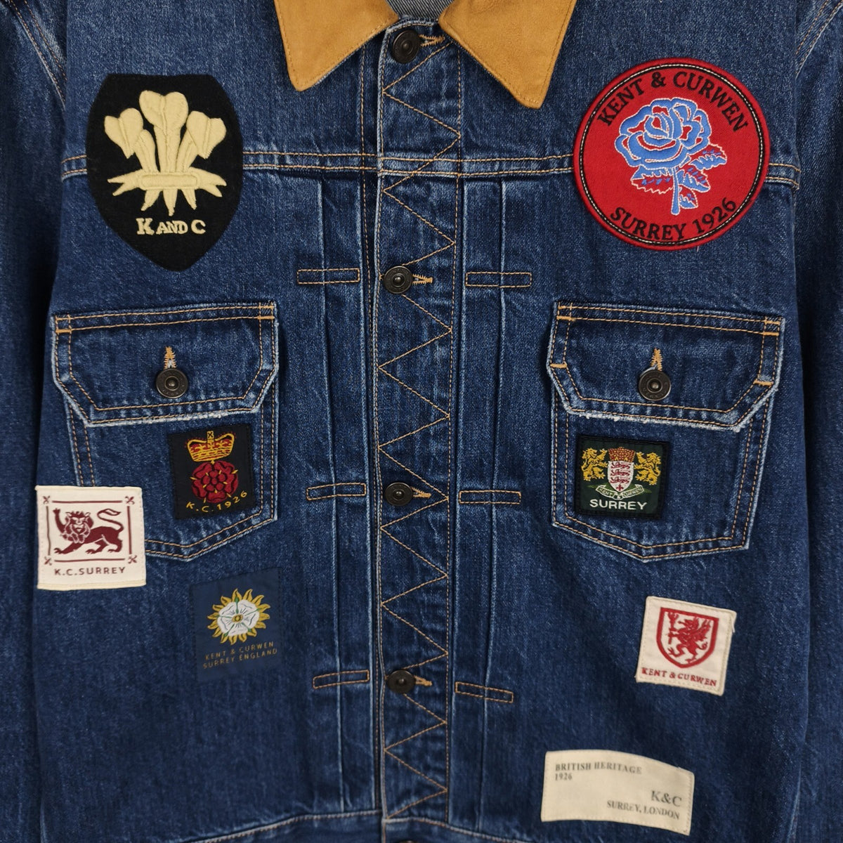 KENT & CURWEN Men's Blue Made in Italy Embroidered Patches Denim Jacket