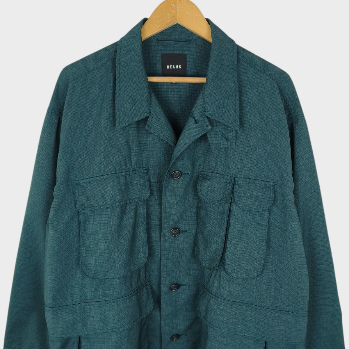 BEAMS Men's Teal Green Oversized Fit Lightweight Utility Fishing Jacket