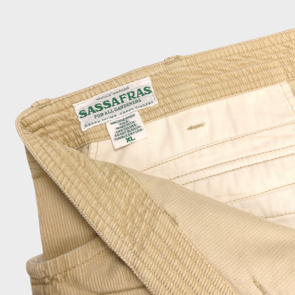 SASSAFRAS Men's Made in Japan Cream/Beige Corduroy Cargo Trousers