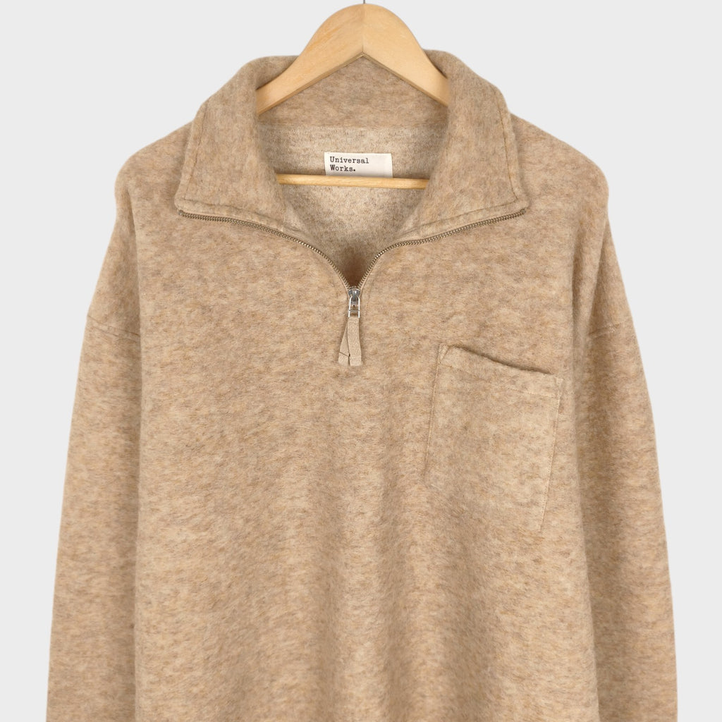 UNIVERSAL WORKS Men's Cream Wool Fleece Ramsay Quarter Zip Pullover Jumper