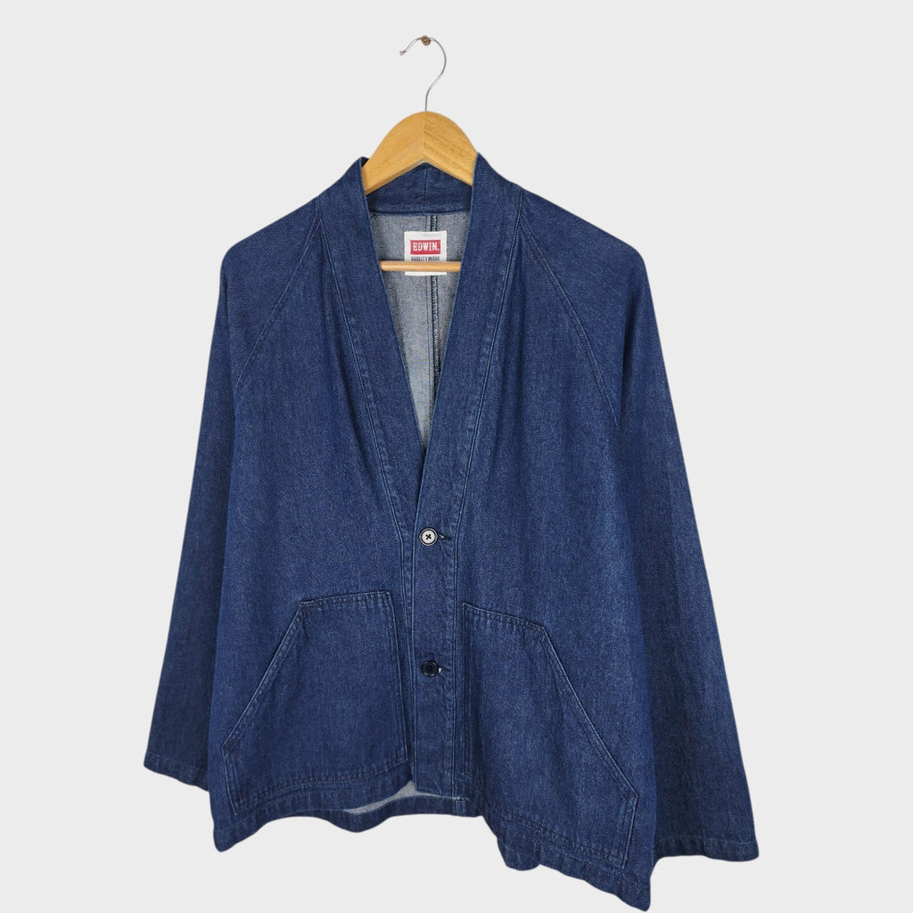 EDWIN Japan Men's Blue Denim V-Neck Cardigan Jacket
