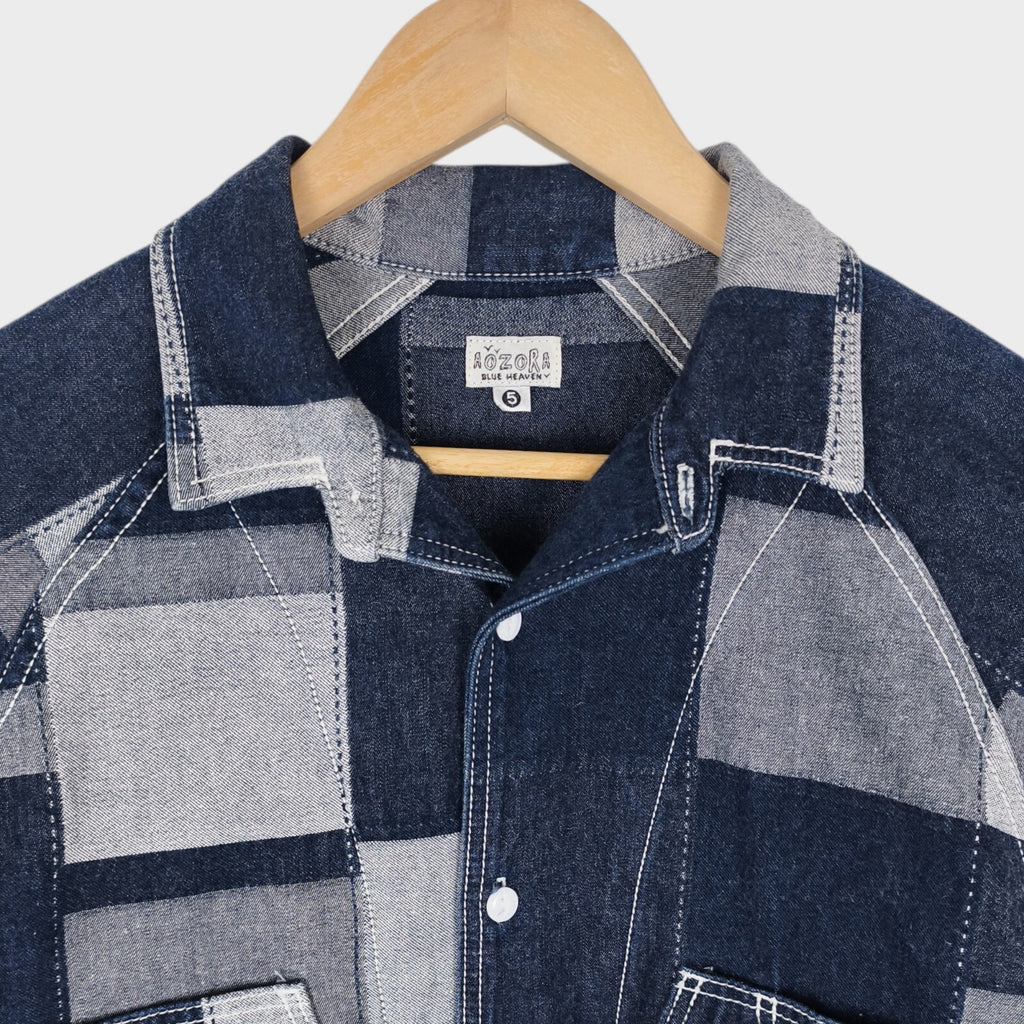 AOZORA BLUE HEAVEN Japan Men's Blue Denim Patchwork Overshirt