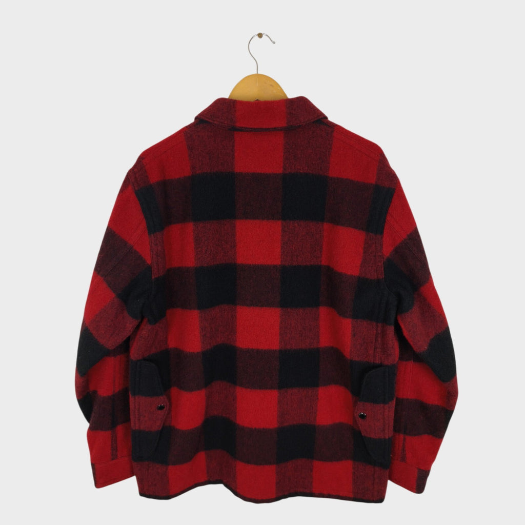 BEAMS PLUS Men's Red/Black Buffalo Wool Blend Check Mackinaw Cruiser Jacket