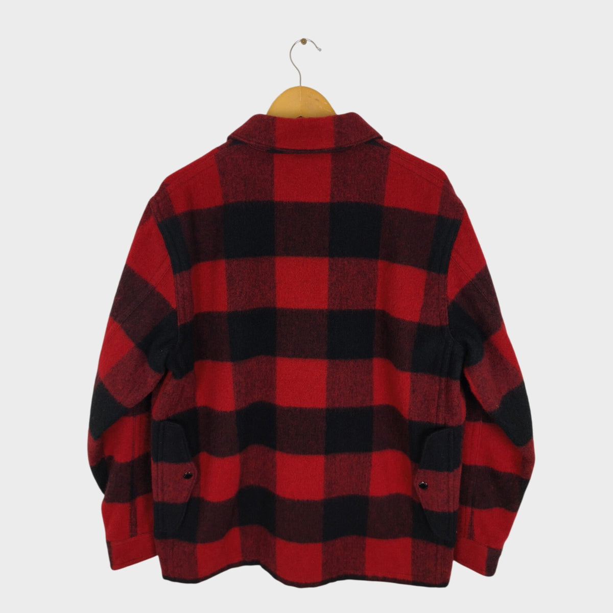 BEAMS PLUS Men's Red/Black Buffalo Wool Blend Check Mackinaw Cruiser Jacket