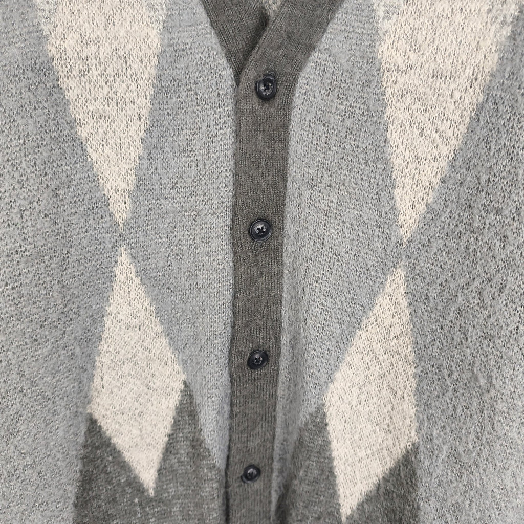 BEAMS HEART Men's Mohair Wool Blend Shaggy Grunge Argyle Cardigan