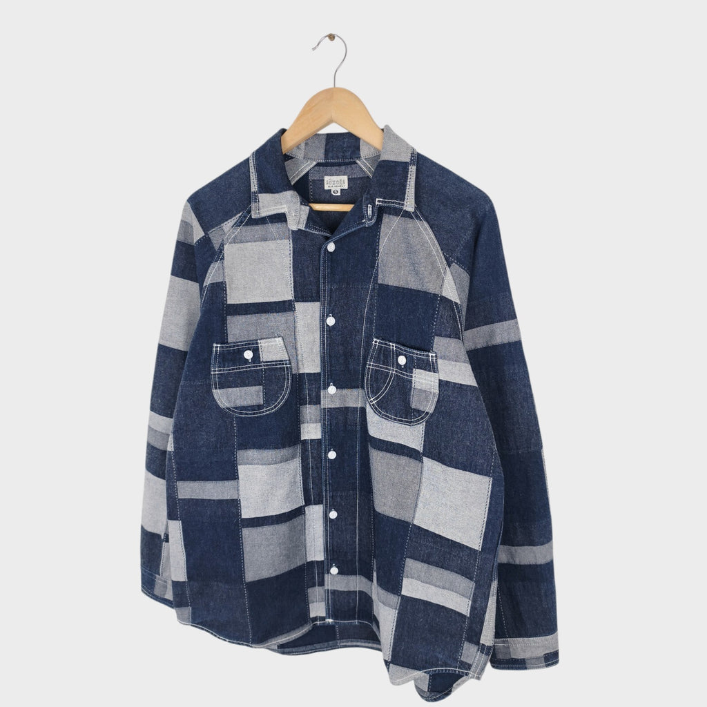 AOZORA BLUE HEAVEN Japan Men's Blue Denim Patchwork Overshirt