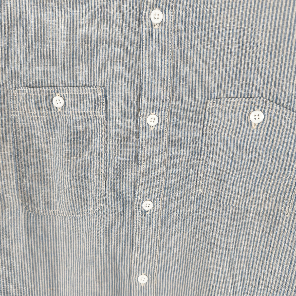 BEAMS PLUS Men's Made in Japan Striped 100% Linen Short Sleeved Shirt