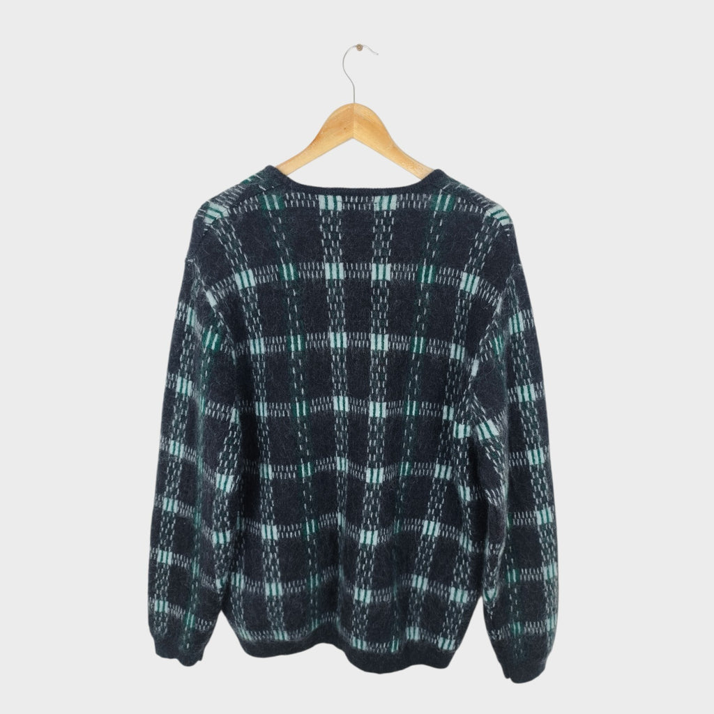 BEAMS PLUS Men's Mohair Blend Shaggy Grunge Jacquard Cardigan