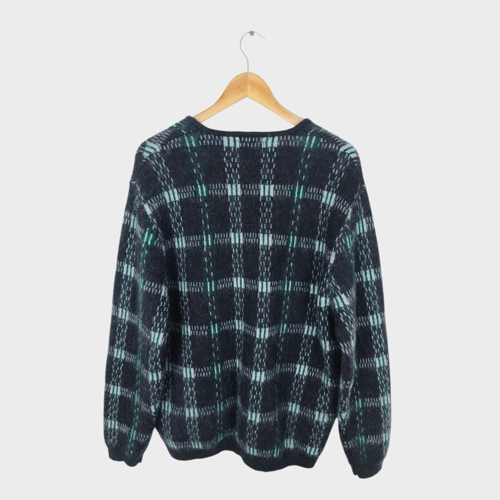 BEAMS PLUS Men's Mohair Blend Shaggy Grunge Jacquard Cardigan