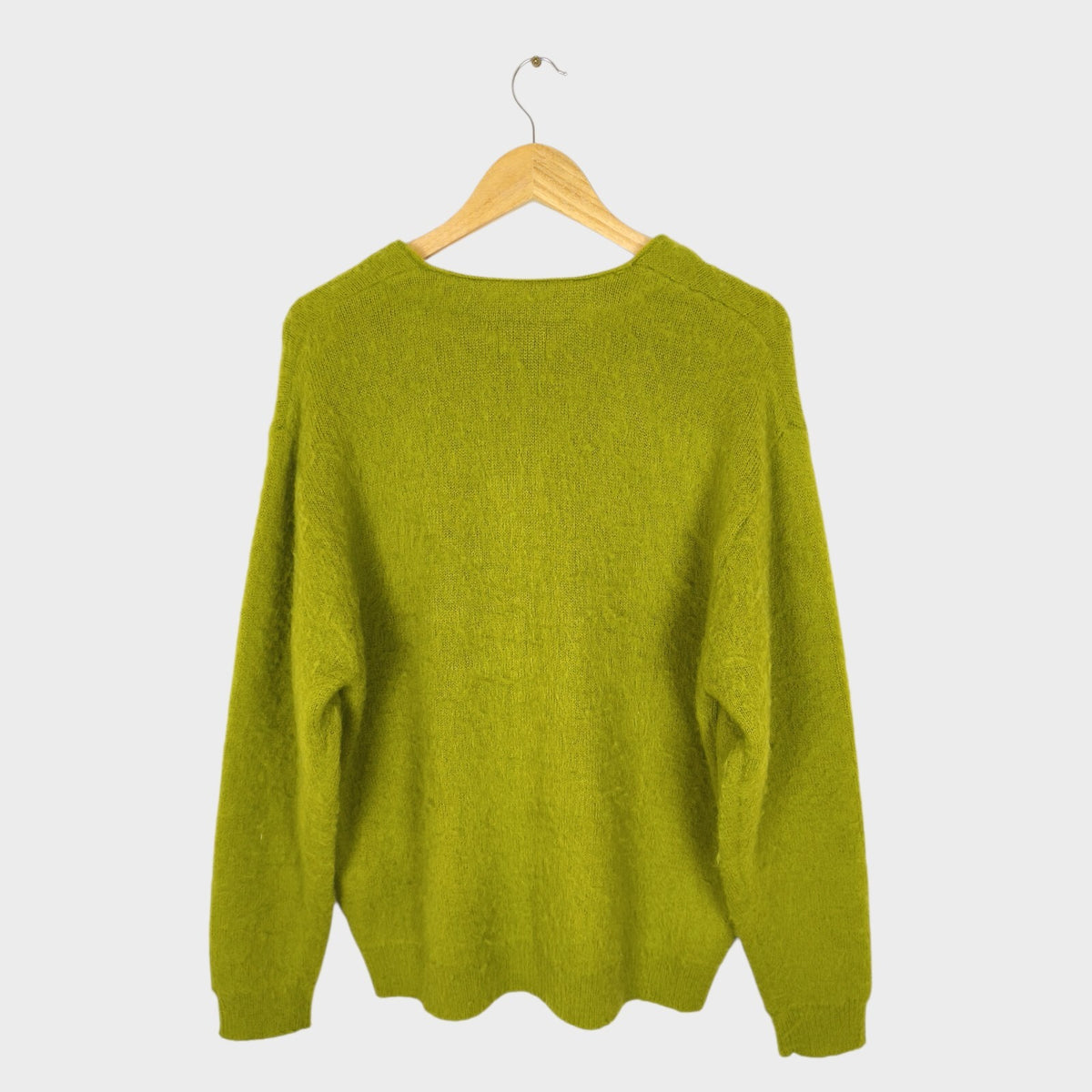 BEAMS Men's Lime Green Mohair Blend Shaggy Grunge Cardigan