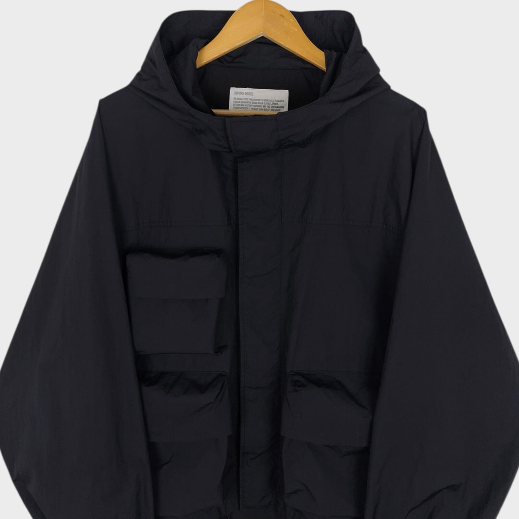 UNIFORM BRIDGE Men's Black Nylon M70 Hooded Parka Jacket