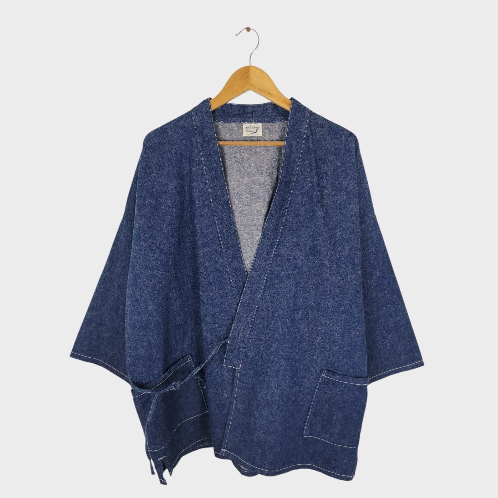 ORSLOW Men's Made in Japan Blue Denim Kimono Haori Jacket
