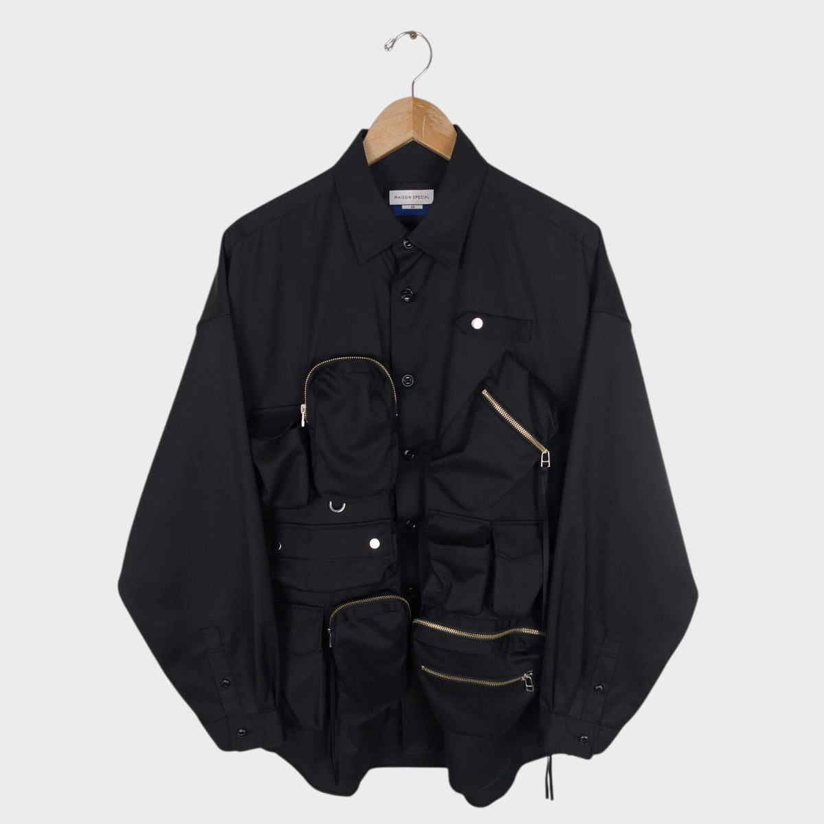 MAISON SPECIAL Japan Men's Black Wool Blend Multi Pocket Overshirt Jacket