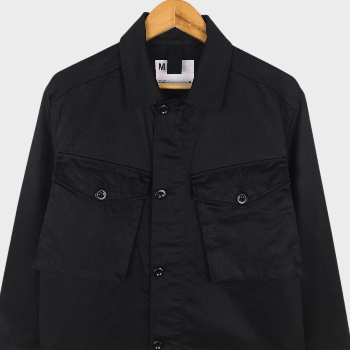 MHL MARGARET HOWELL Men's Black Cotton/Linen Blend Cropped Military Jacket