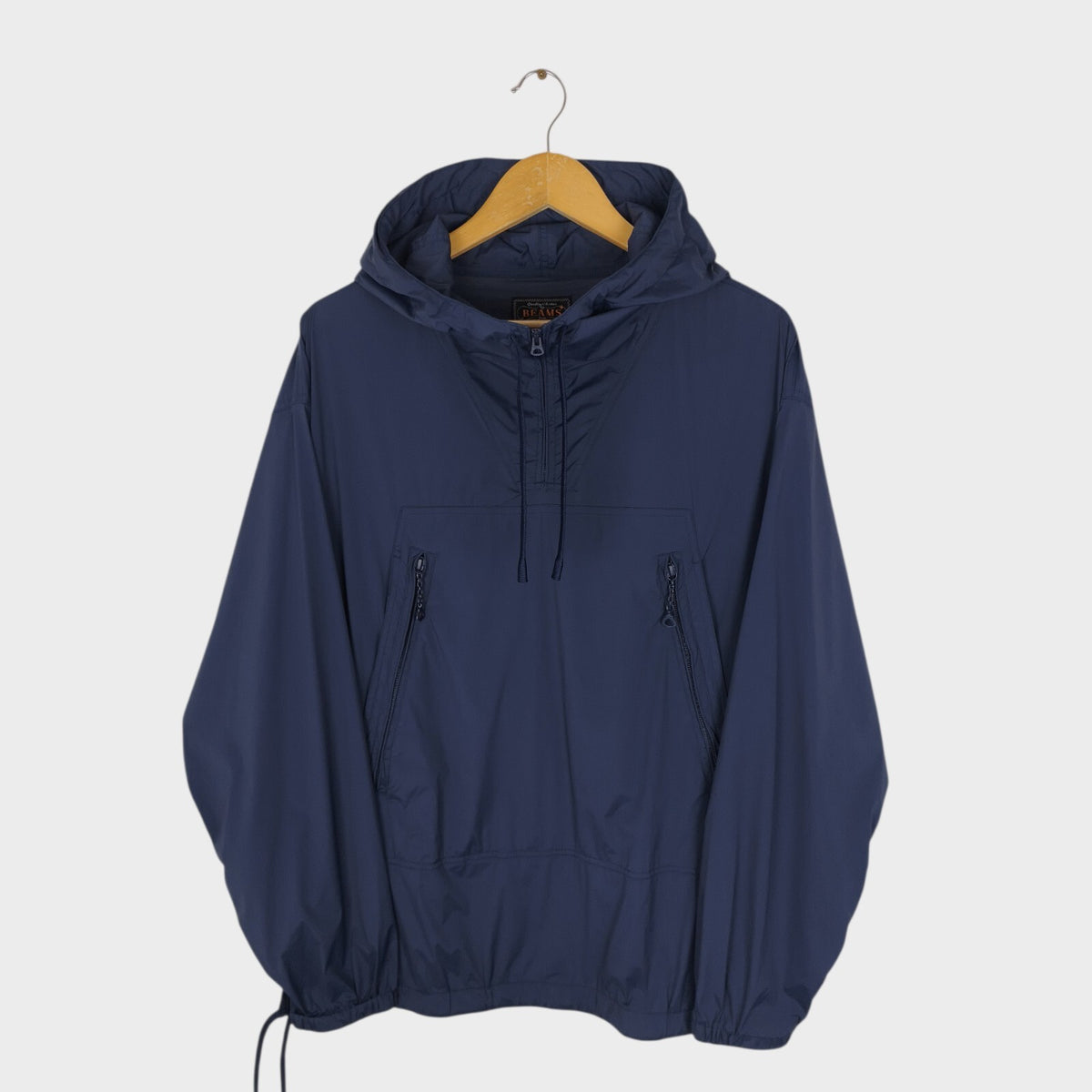 BEAMS PLUS Men's Navy Blue Oversized Fit Smock Anorak Parka Jacket