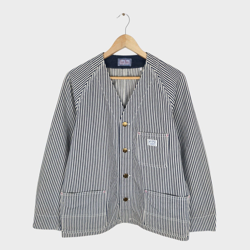 BLUE BLUE JAPAN Men's Made in Japan Hickory Stripe V-Neck Chore Jacket