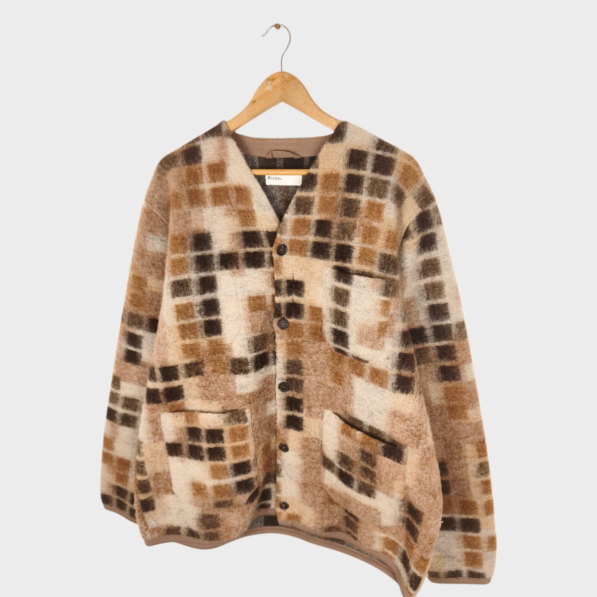UNIVERSAL WORKS Men's Sand Mosaic Wool Fleece Cardigan