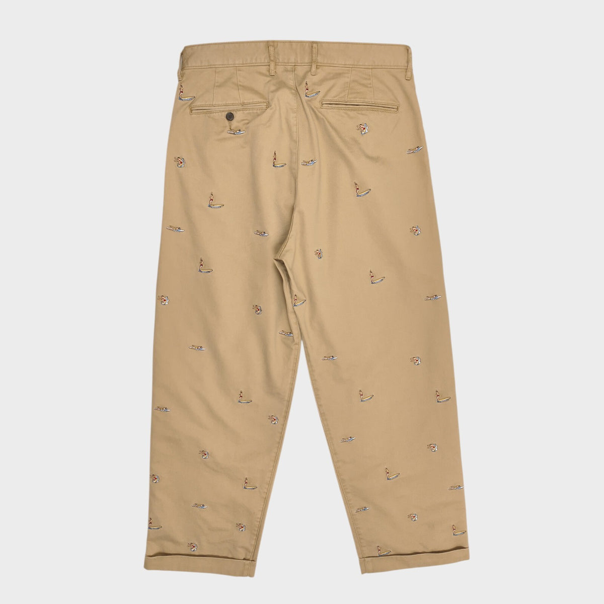 BEAMS PLUS x J.CREW Men's Beige Surfer Embroidery Pleated Chino Trousers