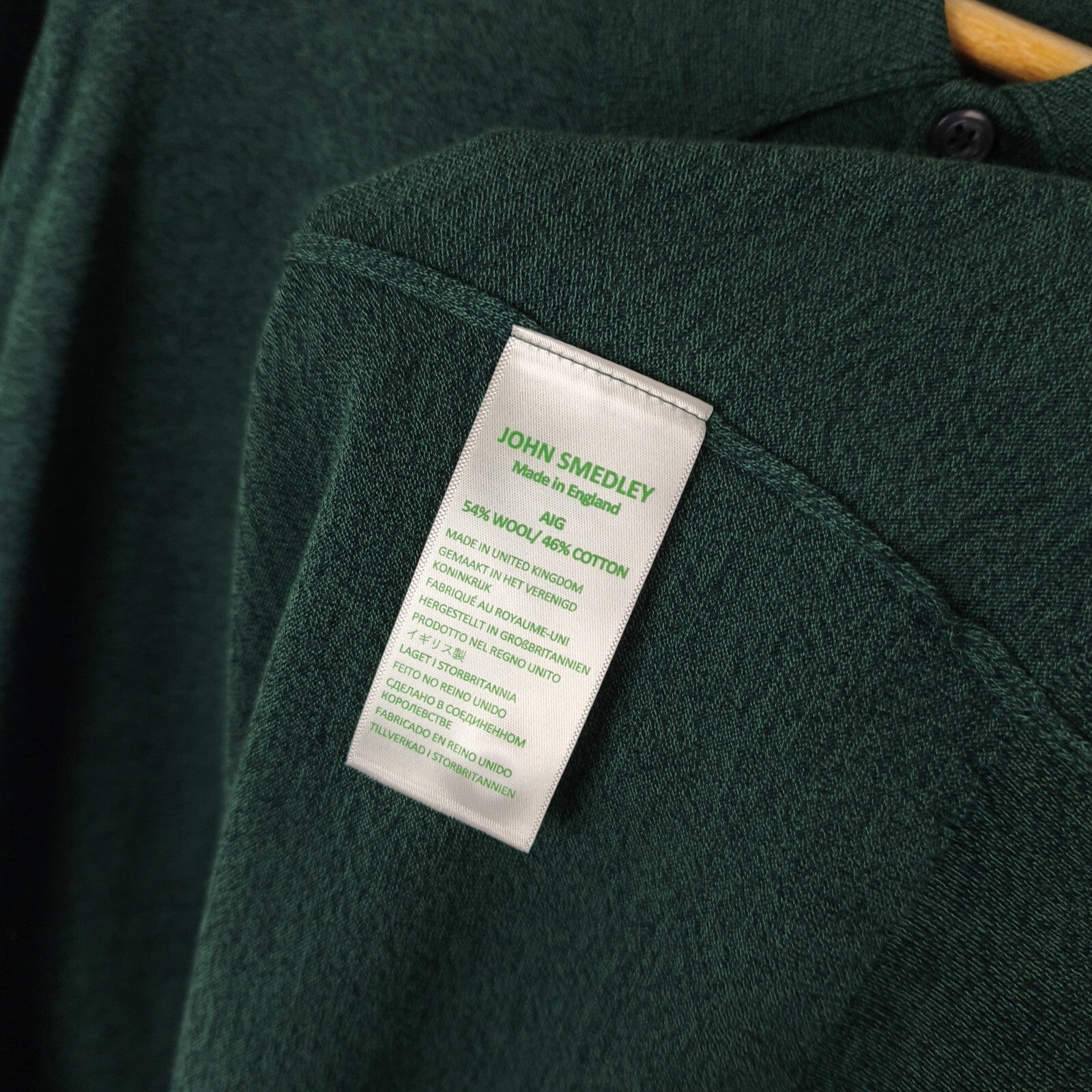 JOHN SMEDLEY Men's Bottle Green Made in England Wool/Cotton Isis Polo Shirt