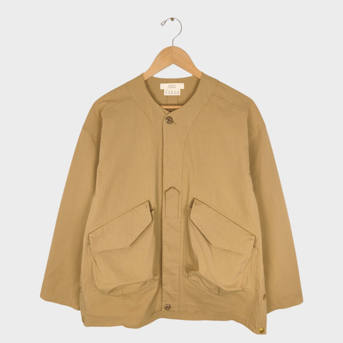 NORBIT BY HIROSHI NOZAWA Men's Beige Side Slit Fatigue Utility Jacket
