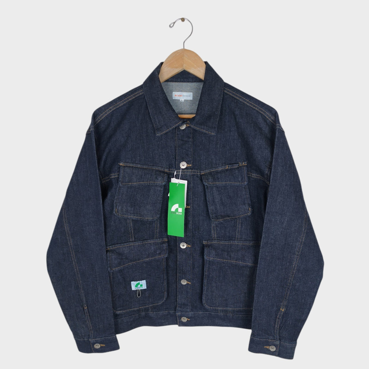 BEAMS Men's Dark Blue Cropped Denim Utility Chore Jacket