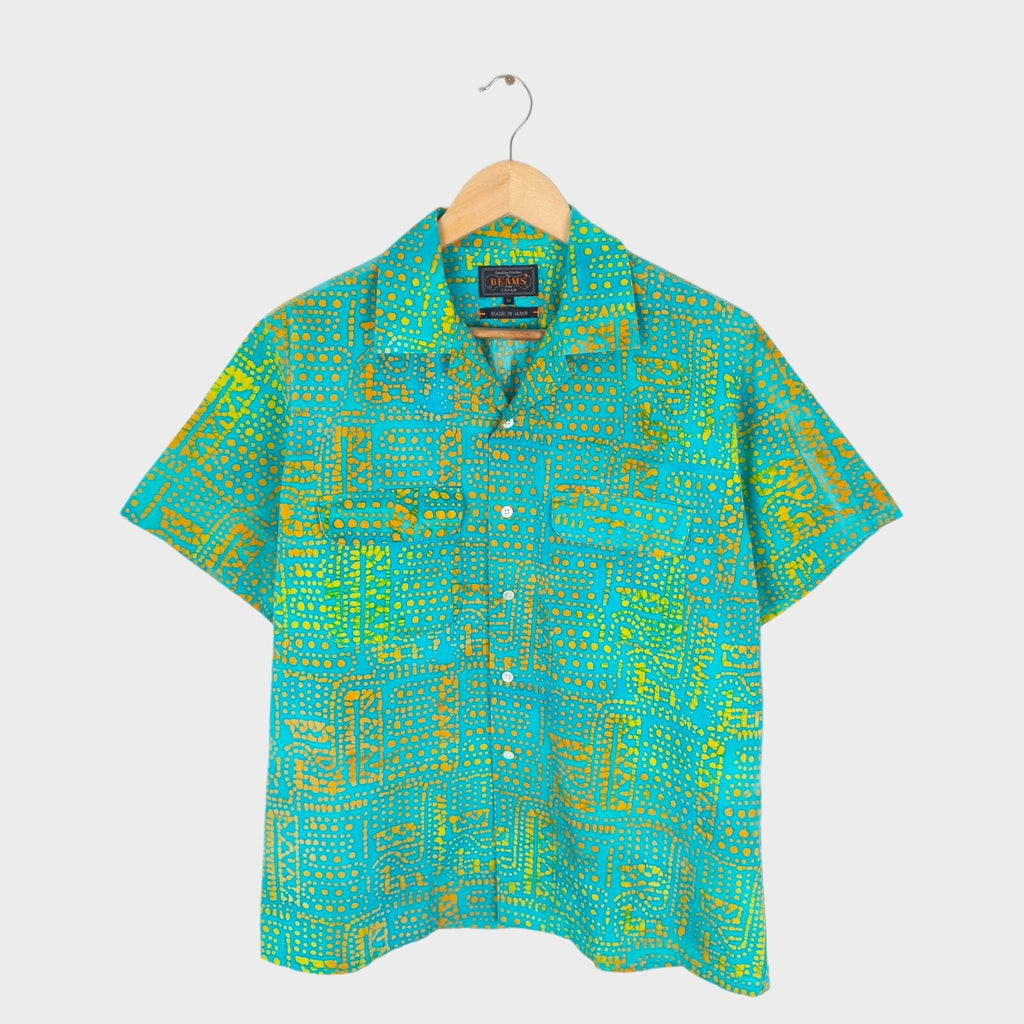 BEAMS PLUS Men's Made in Japan Batik Print Camp Collar Vacation Shirt