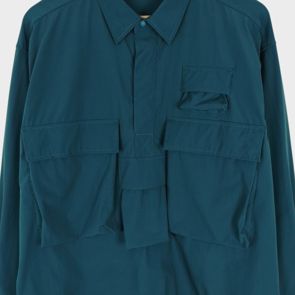 BEAMS Men's Teal Oversized Fit Utility Pullover Action Overshirt