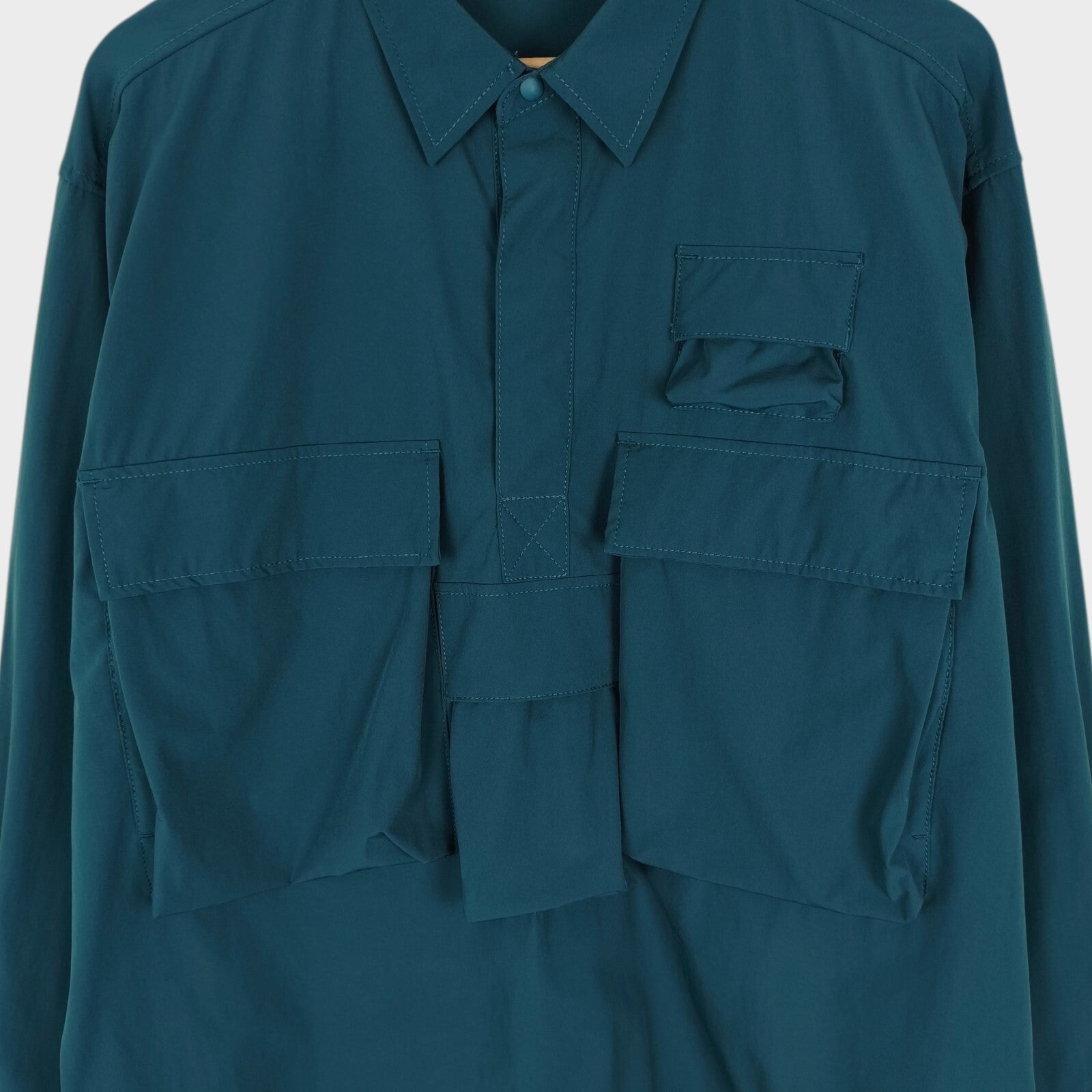 BEAMS Men's Teal Oversized Fit Utility Pullover Action Overshirt