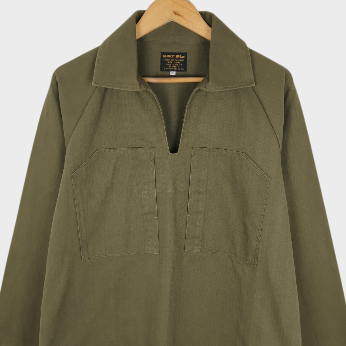 AT-DIRTY Men's Made in Japan Green Military Fatigue Pullover Overshirt