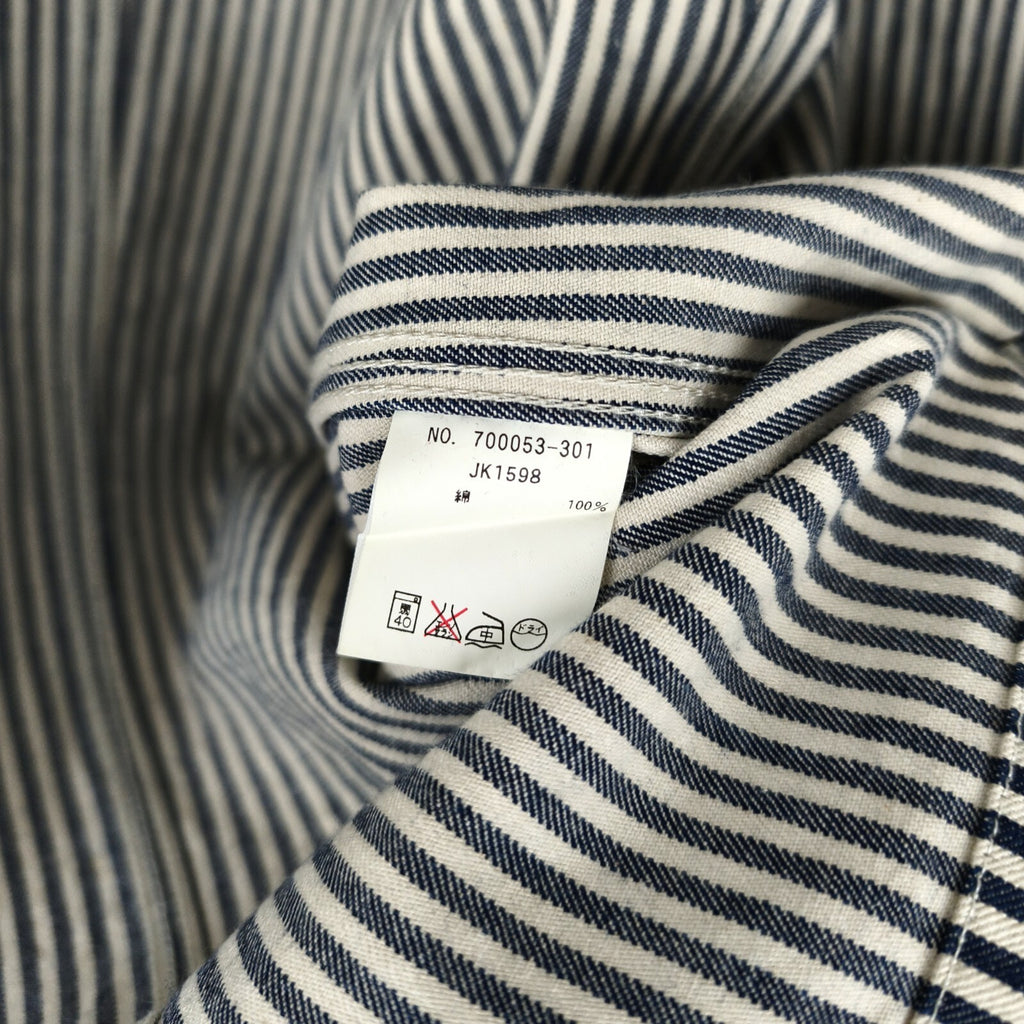 BLUE BLUE JAPAN Men's Made in Japan Hickory Stripe V-Neck Chore Jacket