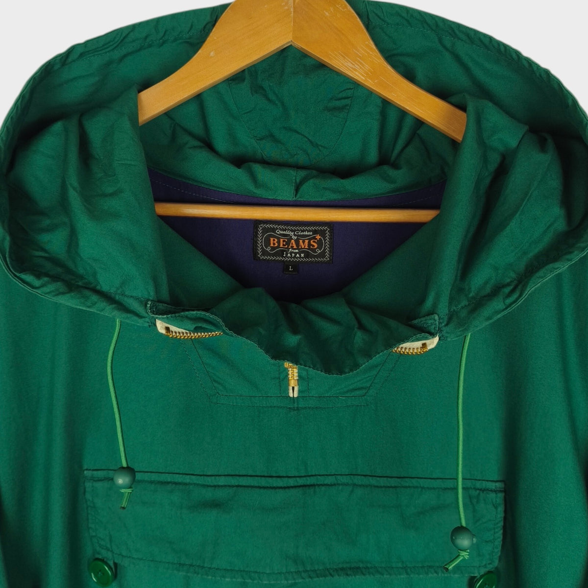 BEAMS PLUS Men's Green Sports Euro Anorak Parka Smock Jacket