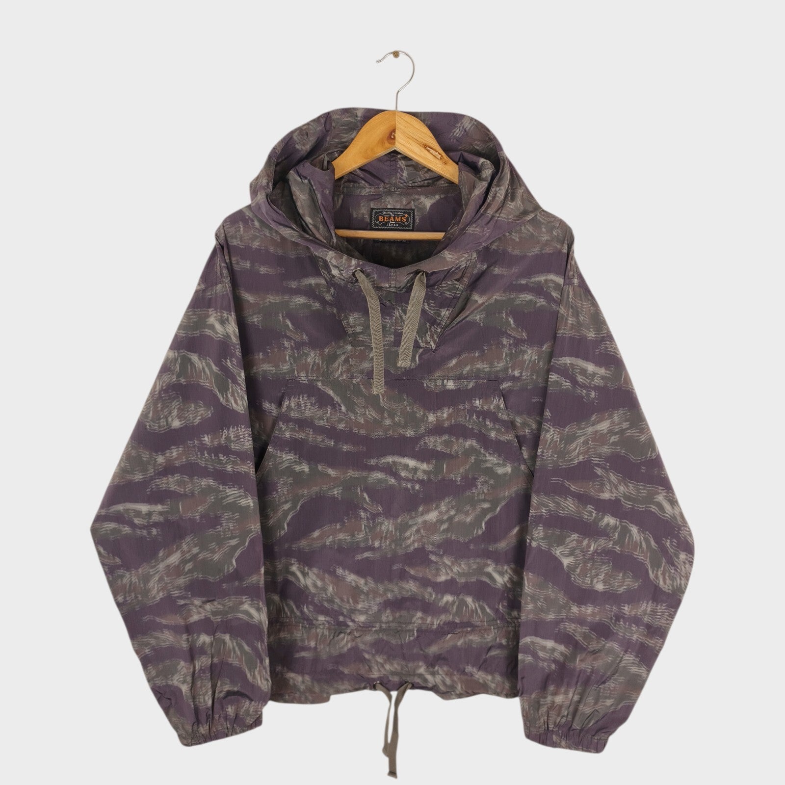 BEAMS PLUS Men's Camo Print Oversized Fit Sports Smock Anorak Parka Jacket