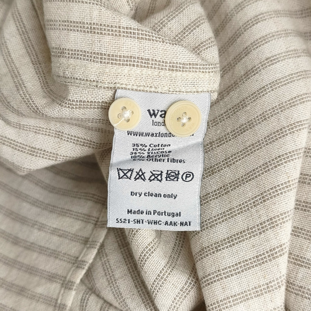 WAX LONDON Men's Striped Cotton/Linen/Viscose Grandad Collar Shirt