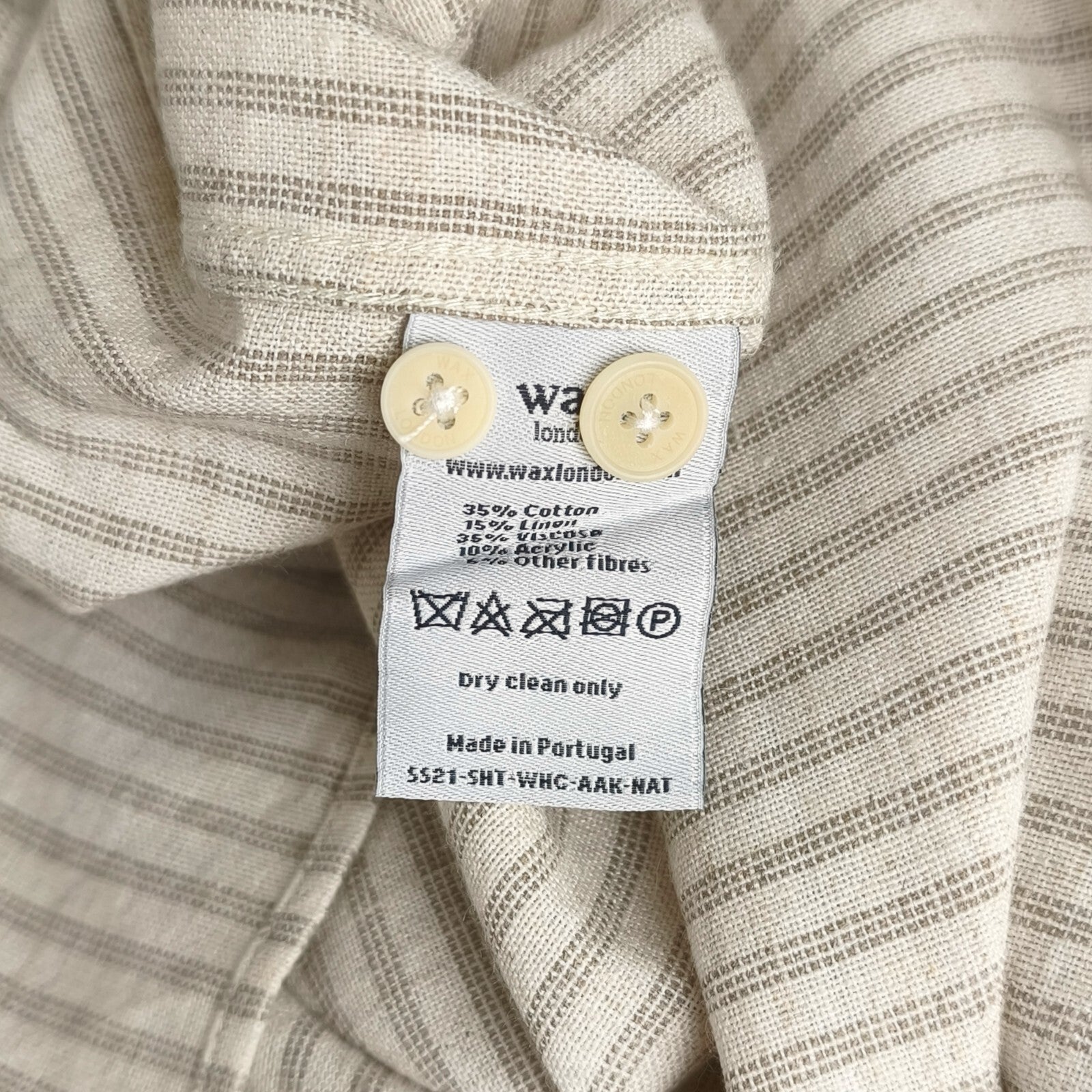 WAX LONDON Men's Striped Cotton/Linen/Viscose Grandad Collar Shirt