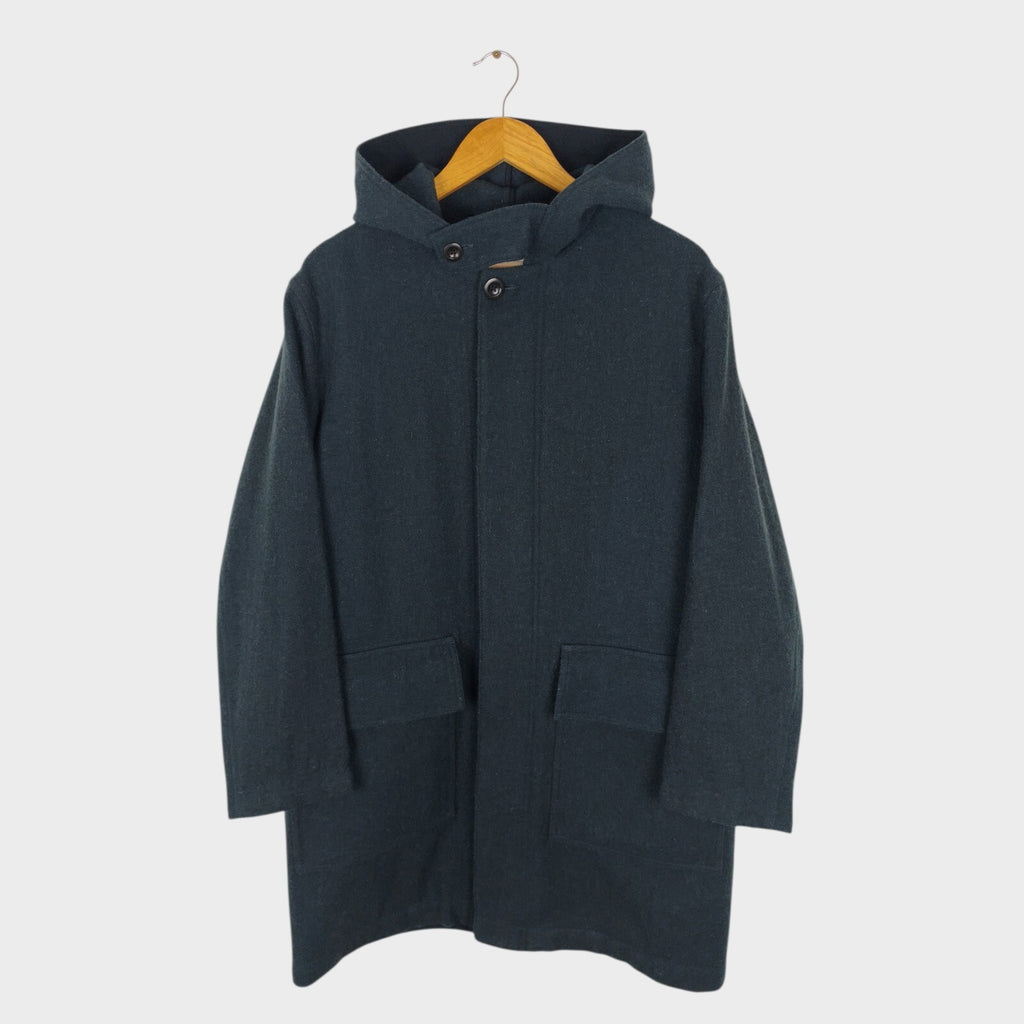 MHL MARGARET HOWELL Men's Muted Dark Green 100% Wool Hooded Coat