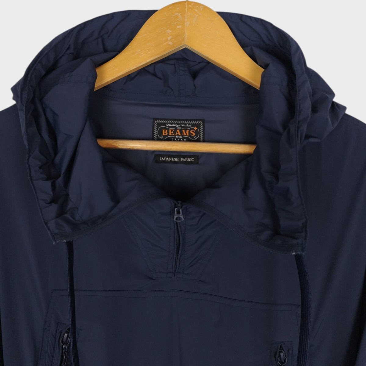 BEAMS PLUS Men's Navy Blue Oversized Fit Smock Anorak Parka Jacket