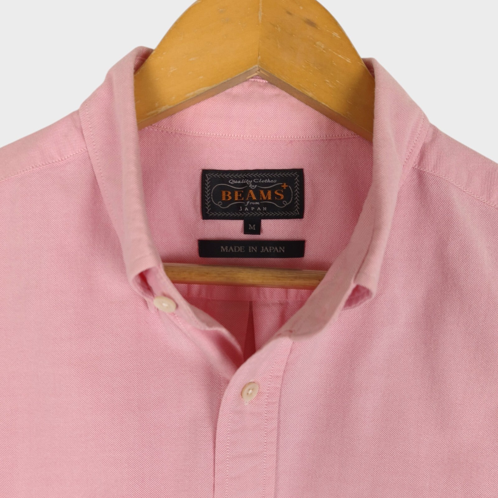 BEAMS PLUS Men's Made in Japan Pink Short Sleeved Oxford Shirt