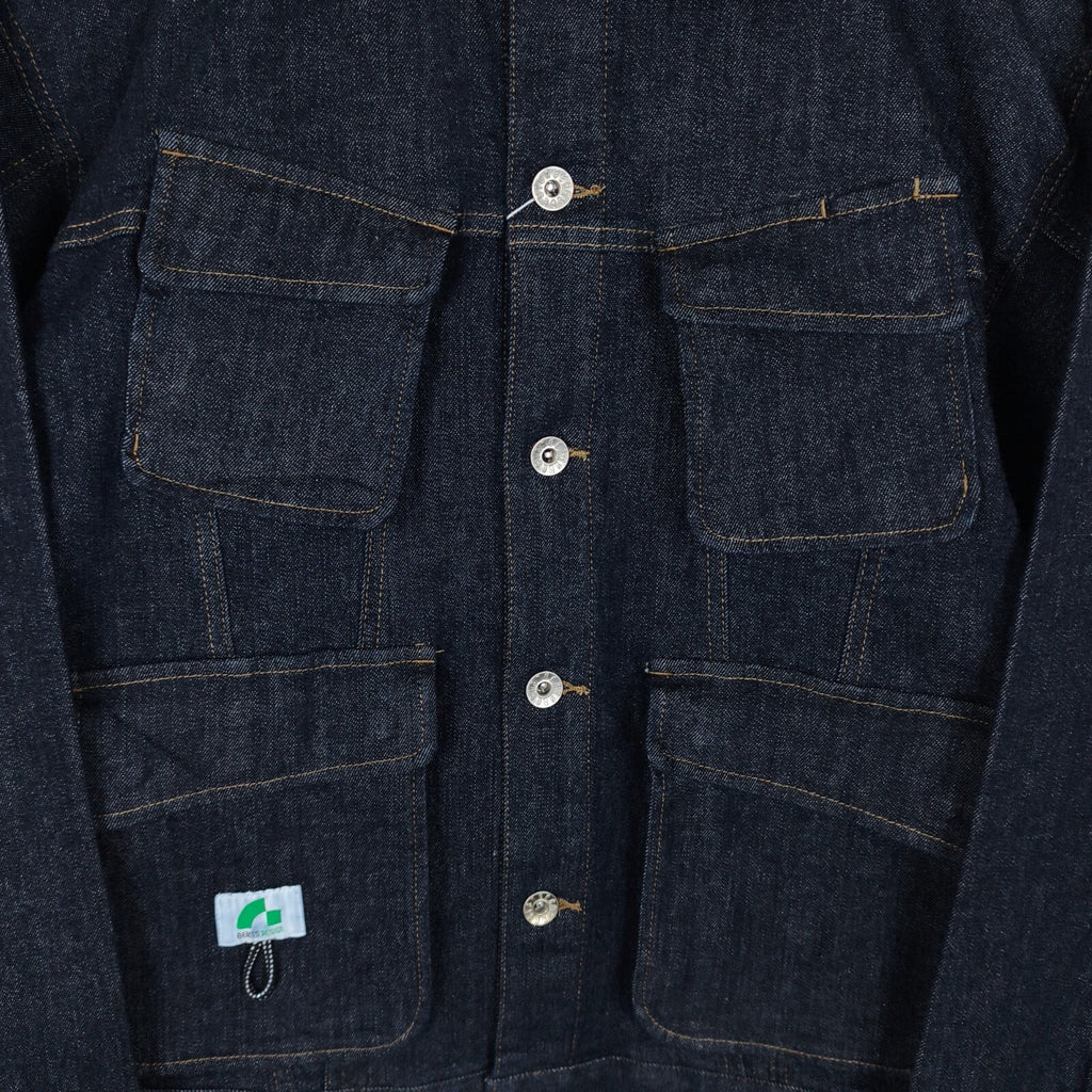 BEAMS Men's Dark Blue Cropped Denim Utility Chore Jacket