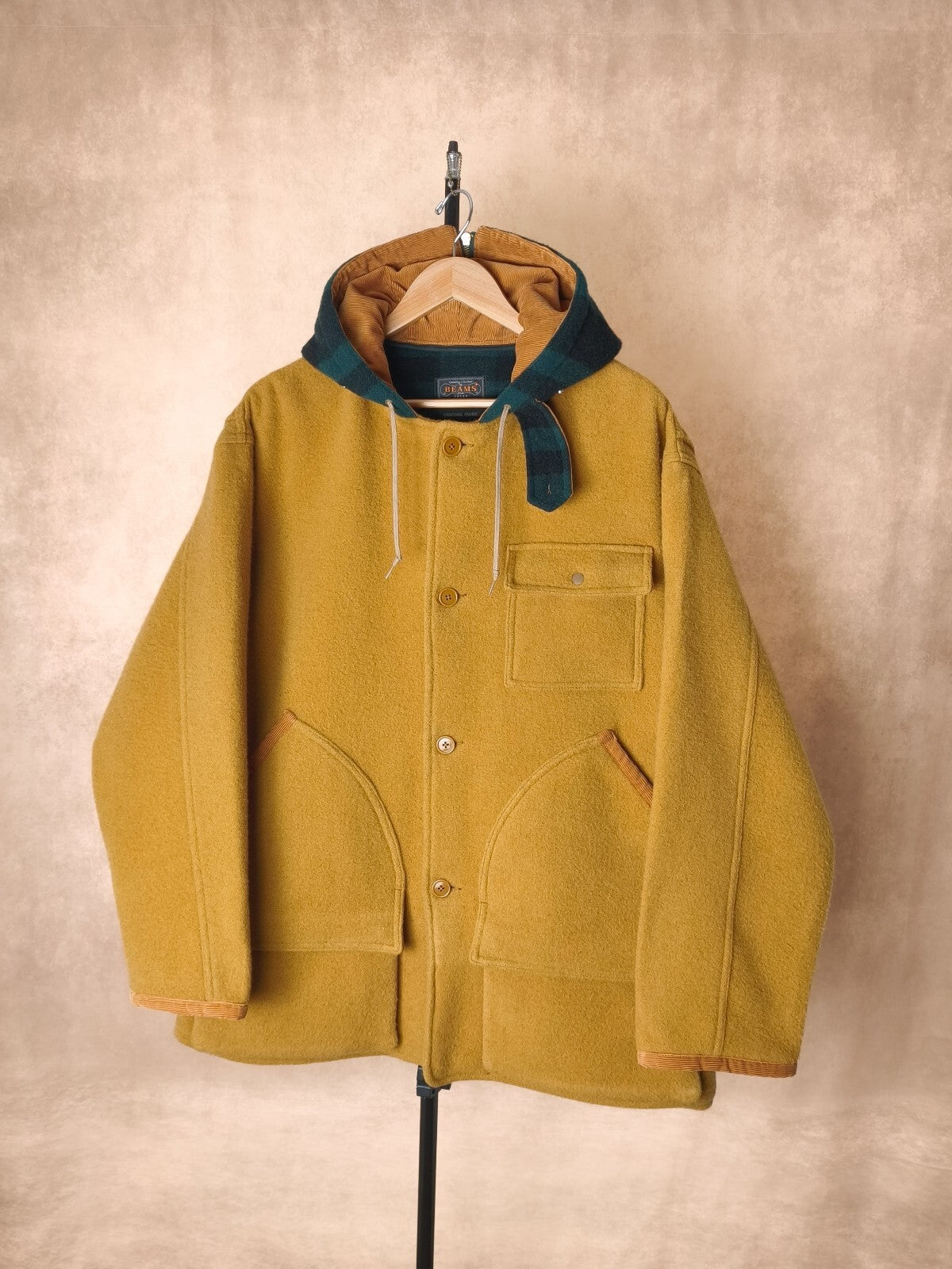 BEAMS PLUS Men's Camel Heavyweight Wool Melton Hunting Coat Jacket
