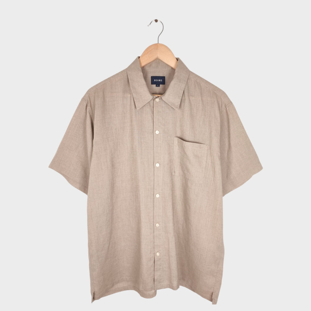 BEAMS Men's Beige Linen Blend Short Sleeved Shirt