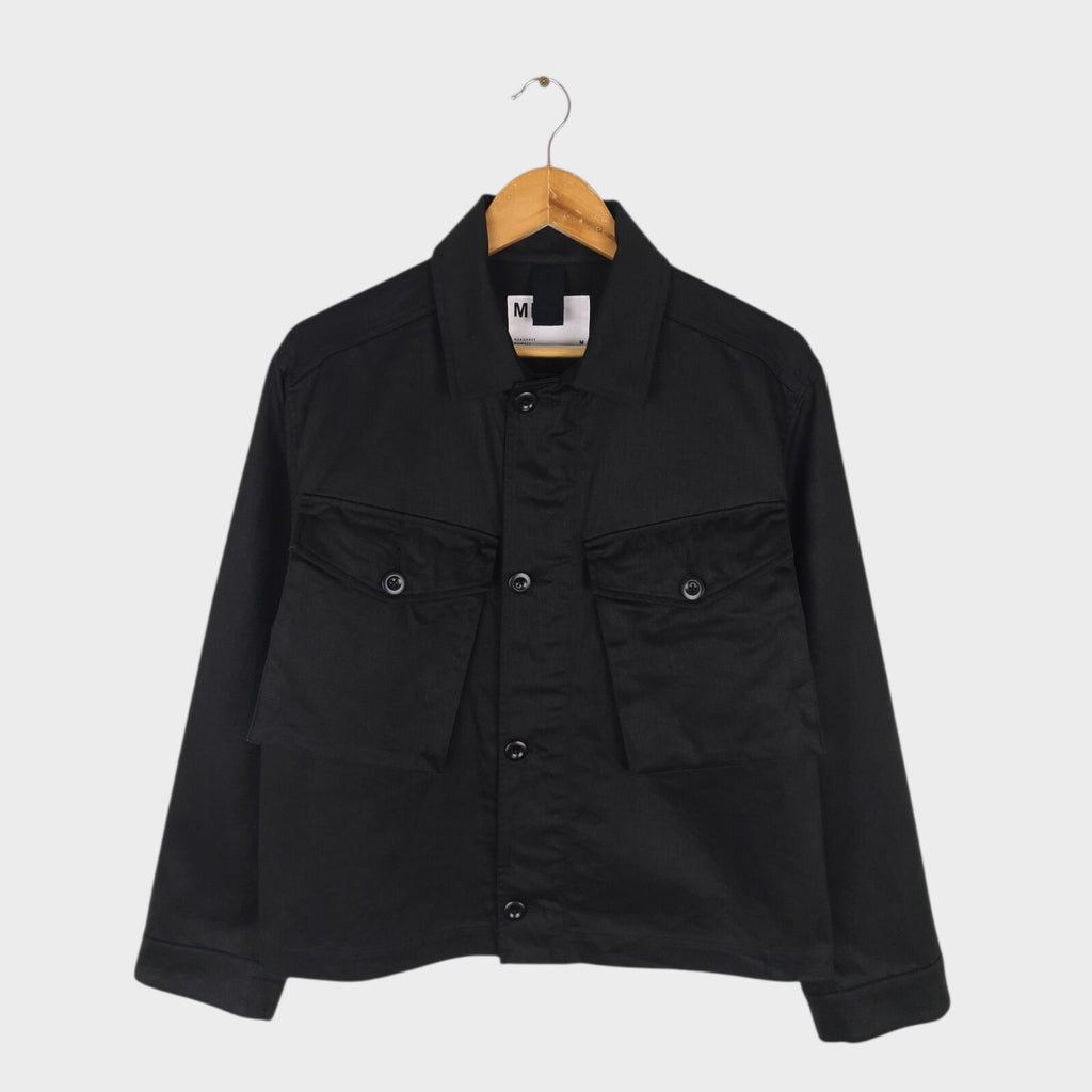 MHL MARGARET HOWELL Men's Black Cotton/Linen Blend Cropped Military Jacket