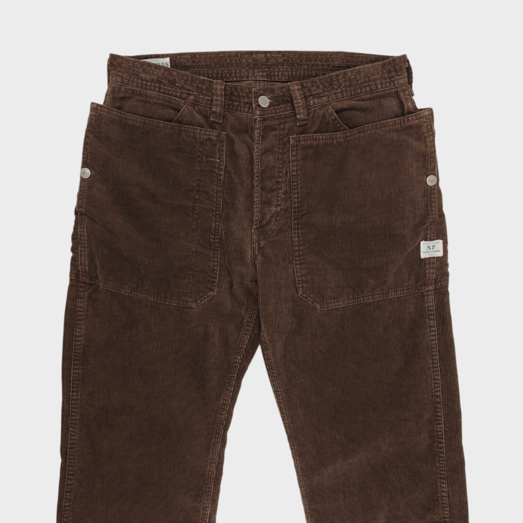 SASSAFRAS Men's Made in Japan Brown Corduroy Fall Leaf Cargo Trousers