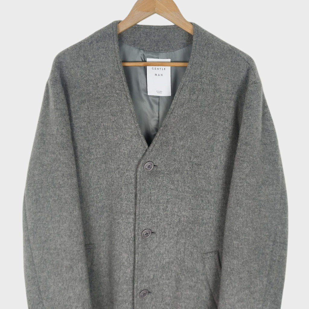 MISTER GENTLEMAN AOYAMA Men's Made in Japan Wool Blend Utility Collarless Coat